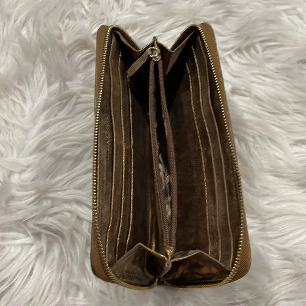 Michael Kors Metallic Leather Grommet Zip Around Wallet